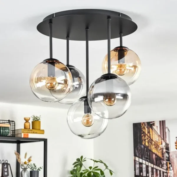 hofstein Gastor Plafonnier, Boule lumineuse 45 cm Ambre, Clair, Fumé, 5 lumières* Lampes Modernes