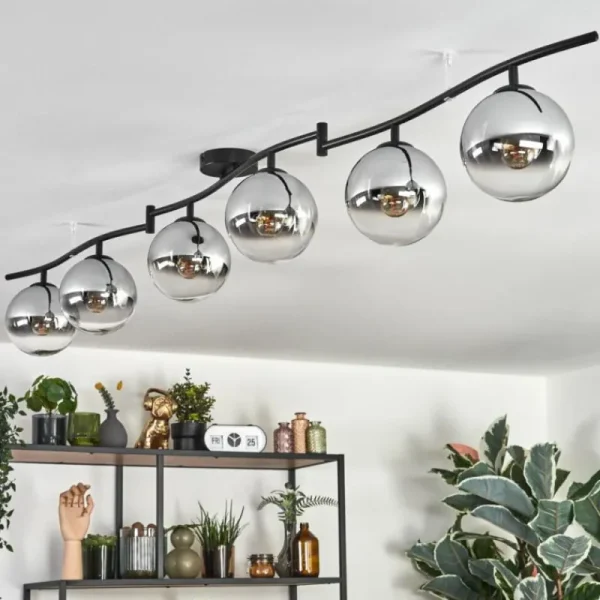hofstein Gastor Plafonnier, Boule lumineuse Chrome, Clair, Fumé, 6 lumières* Lampes Modernes