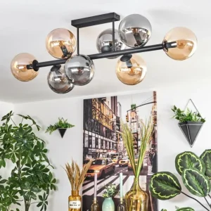 hofstein Gastor Plafonnier, Boule lumineuse Ambre, Fumé, 8 lumières* Lampes Modernes