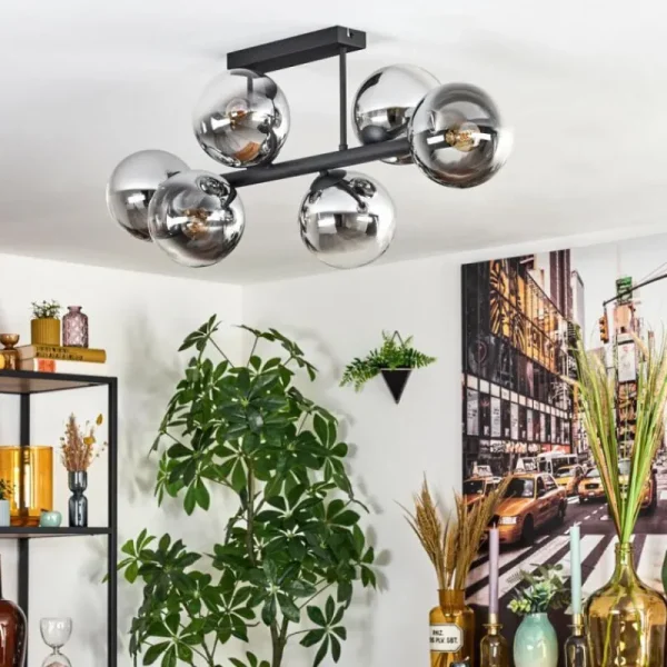 hofstein Gastor Plafonnier, Boule lumineuse Chrome, Clair, Fumé, 6 lumières* Lampes Modernes