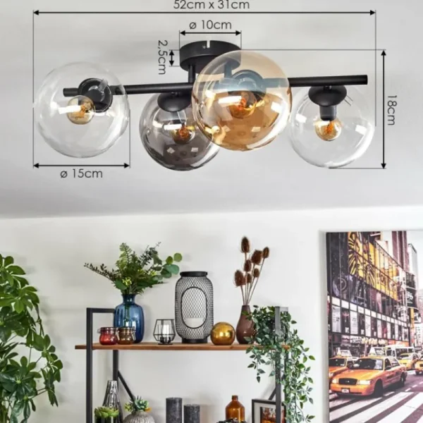 hofstein Gastor Plafonnier, Boule lumineuse Ambre, Clair, Fumé, 4 lumières* Lampes Modernes
