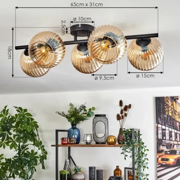 hofstein Gastor Plafonnier, Boule lumineuse Ambre, 5 lumières* Lampes Modernes
