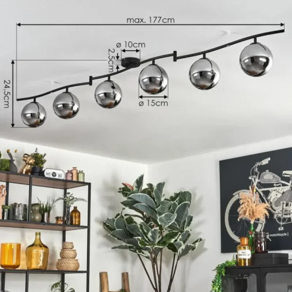 hofstein Gastor Plafonnier, Boule lumineuse Chrome, Fumé, 6 lumières* Lampes Modernes