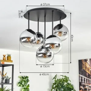 hofstein Gastor Plafonnier, Boule lumineuse 45 cm Chrome, Clair, Fumé, 5 lumières* Lampes Modernes