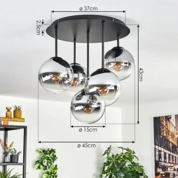 hofstein Gastor Plafonnier, Boule lumineuse 45 cm Chrome, Clair, Fumé, 5 lumières* Lampes Modernes