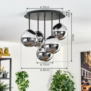 hofstein Gastor Plafonnier, Boule lumineuse 45 cm Chrome, Fumé, 5 lumières* Lampes Modernes