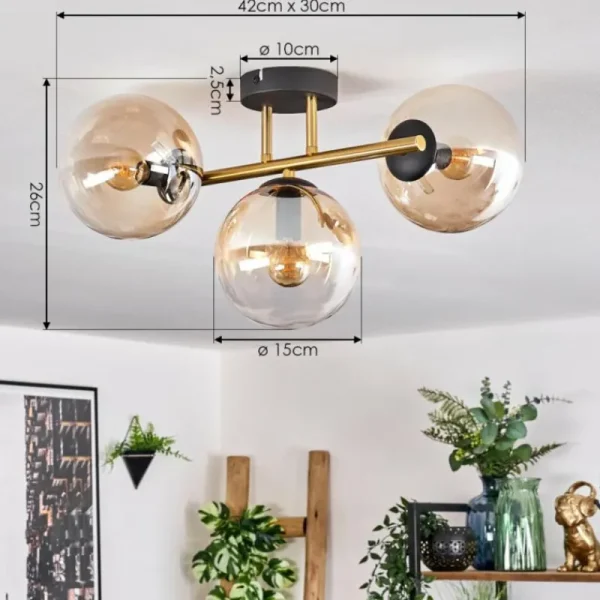 hofstein Gastor Plafonnier, Boule lumineuse 42 cm Or, Noir, 3 lumières* Lampes En Verre
