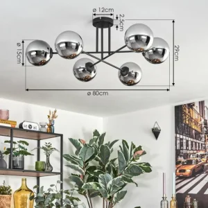 hofstein Gastor Plafonnier, Boule lumineuse 15 cm Chrome, Fumé, 6 lumières* Lampes Modernes
