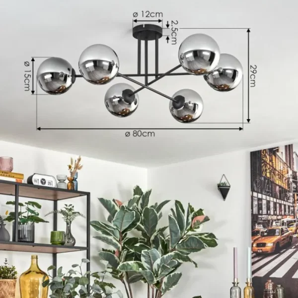 hofstein Gastor Plafonnier, Boule lumineuse 15 cm Chrome, Fumé, 6 lumières* Lampes Modernes