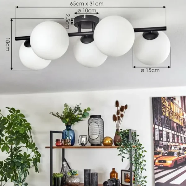hofstein Gastor Plafonnier, Boule lumineuse Blanc, 5 lumières* Lampes En Verre