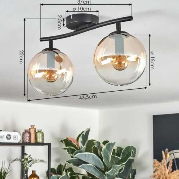 hofstein Gastor Plafonnier, Boule lumineuse Ambre, Clair, 2 lumières* Lampes En Verre