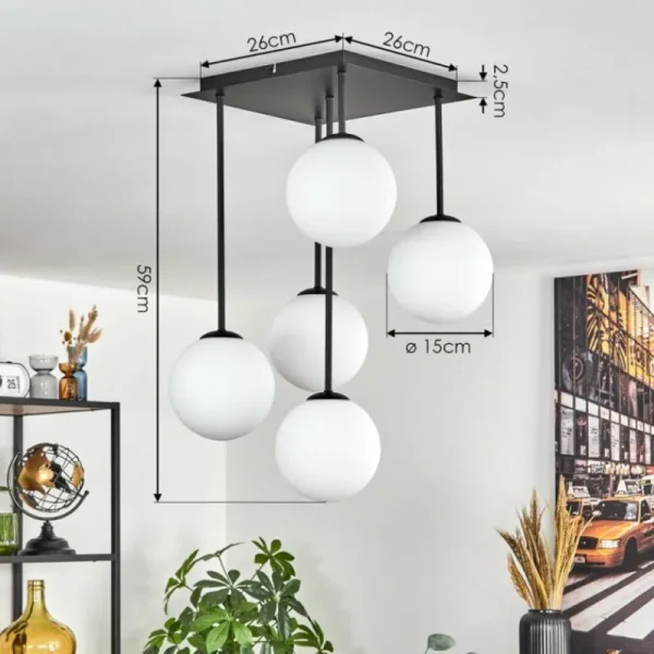 hofstein Gastor Plafonnier, Boule lumineuse Blanc, 5 lumières* Lampes En Verre