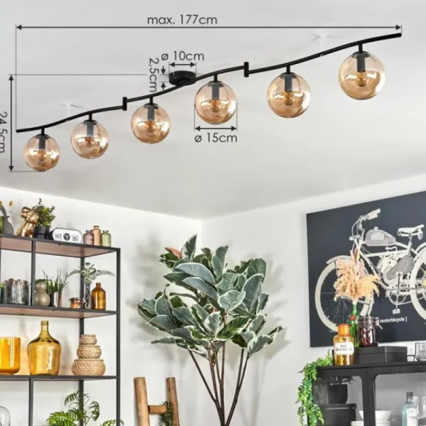 hofstein Gastor Plafonnier, Boule lumineuse Ambre, 6 lumières* Lampes En Verre