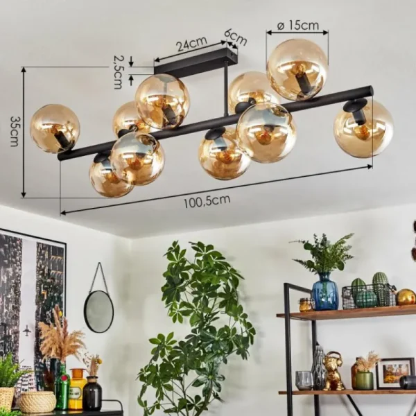 hofstein Gastor Plafonnier, Boule lumineuse Ambre, 10 lumières* Lampes En Verre