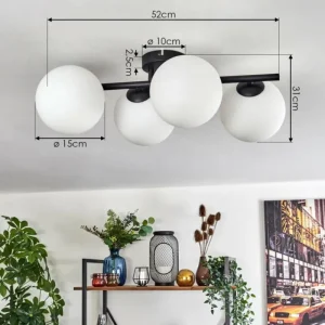 hofstein Gastor Plafonnier, Boule lumineuse Blanc, 4 lumières* Lampes En Verre