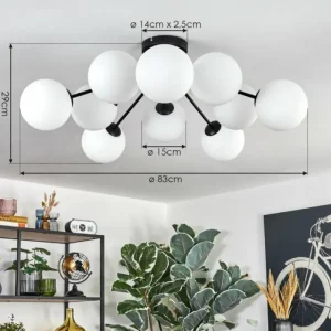 hofstein Gastor Plafonnier, Boule lumineuse 83 cm Blanc, 10 lumières* Lampes En Verre