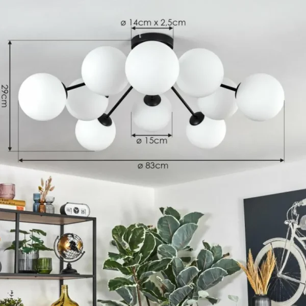 hofstein Gastor Plafonnier, Boule lumineuse 83 cm Blanc, 10 lumières* Lampes En Verre