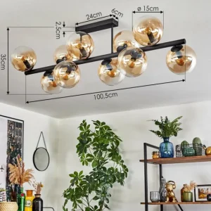 hofstein Gastor Plafonnier, Boule lumineuse Ambre, Clair, 10 lumières* Lampes En Verre
