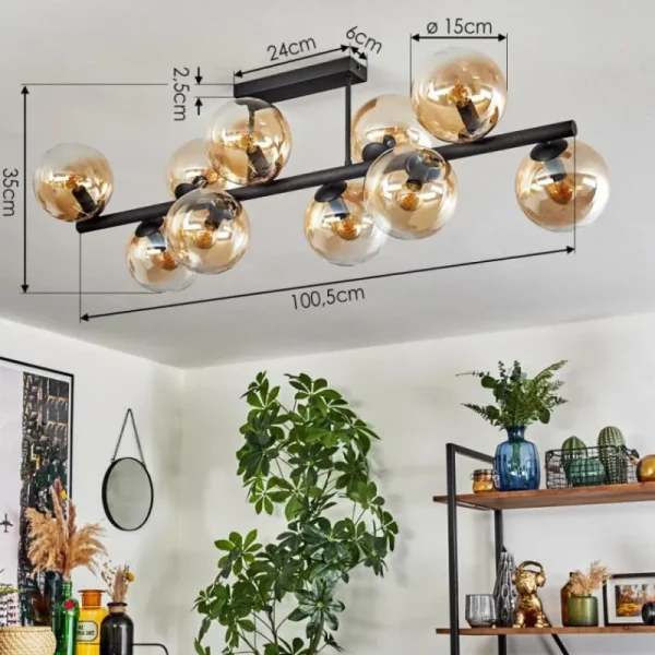 hofstein Gastor Plafonnier, Boule lumineuse Ambre, Clair, 10 lumières* Lampes En Verre