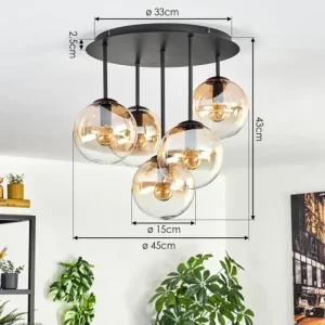 hofstein Gastor Plafonnier, Boule lumineuse 45 cm Ambre, Clair, 5 lumières* Lampes En Verre