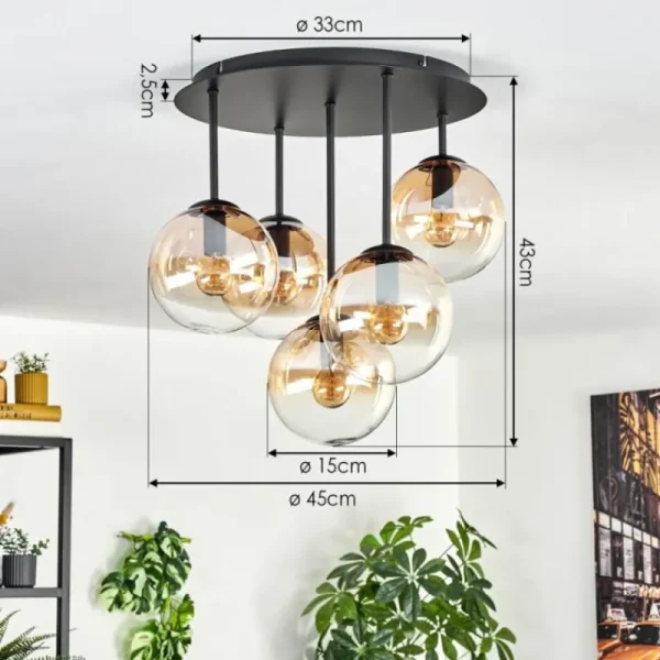 hofstein Gastor Plafonnier, Boule lumineuse 45 cm Ambre, Clair, 5 lumières* Lampes En Verre