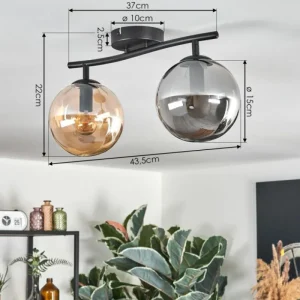 hofstein Gastor Plafonnier, Boule lumineuse Ambre, Fumé, 2 lumières* Lampes Modernes