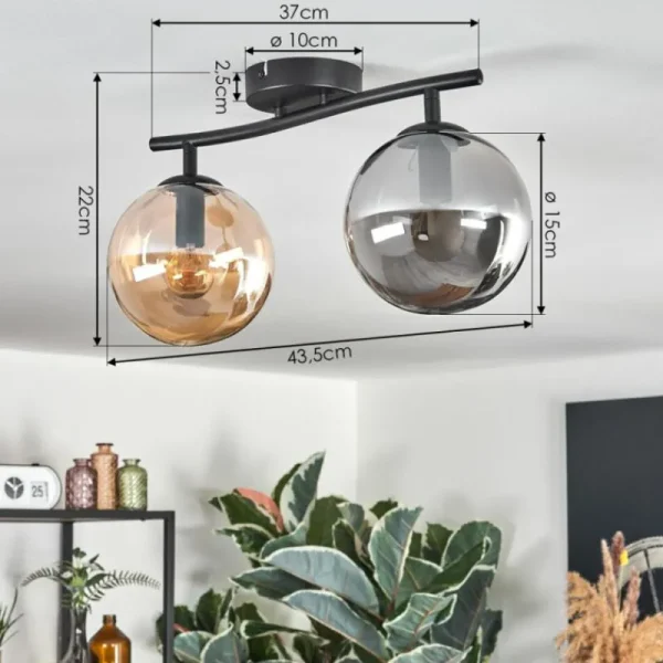 hofstein Gastor Plafonnier, Boule lumineuse Ambre, Fumé, 2 lumières* Lampes Modernes