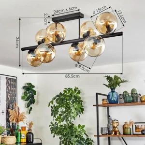 hofstein Gastor Plafonnier, Boule lumineuse Ambre, 8 lumières* Lampes En Verre