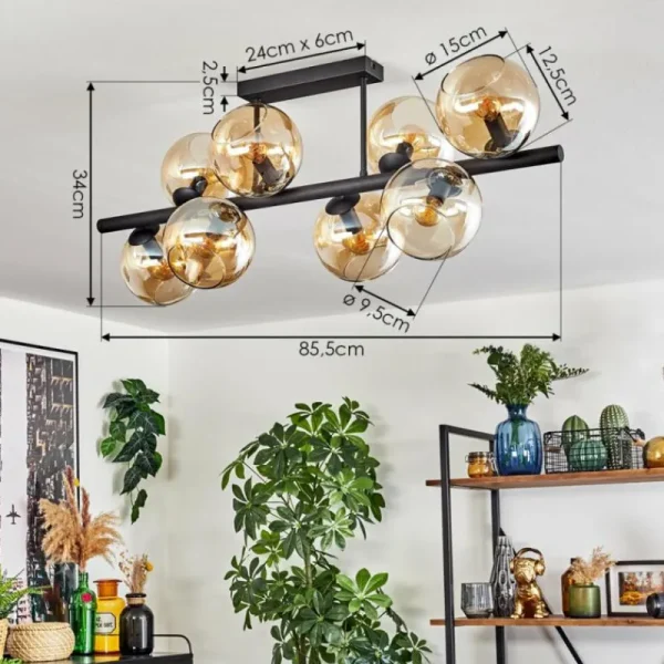 hofstein Gastor Plafonnier, Boule lumineuse Ambre, 8 lumières* Lampes En Verre