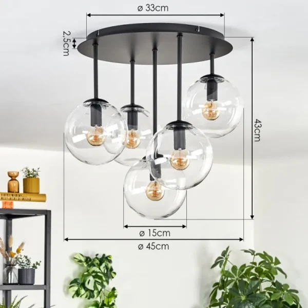 hofstein Gastor Plafonnier, Boule lumineuse 45 cm Clair, 5 lumières* Lampes En Verre