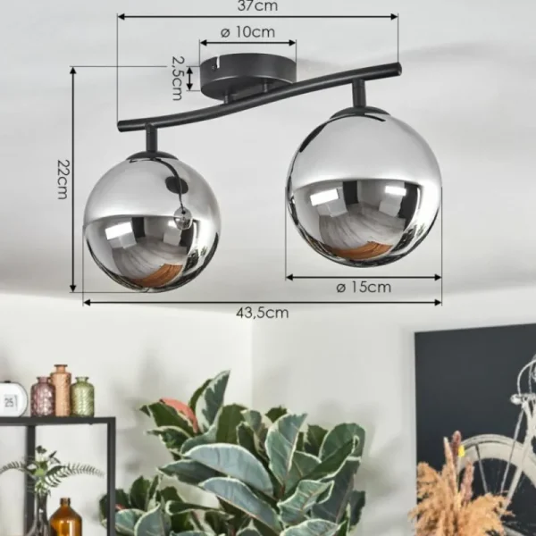 hofstein Gastor Plafonnier, Boule lumineuse Chrome, Fumé, 2 lumières* Lampes Modernes