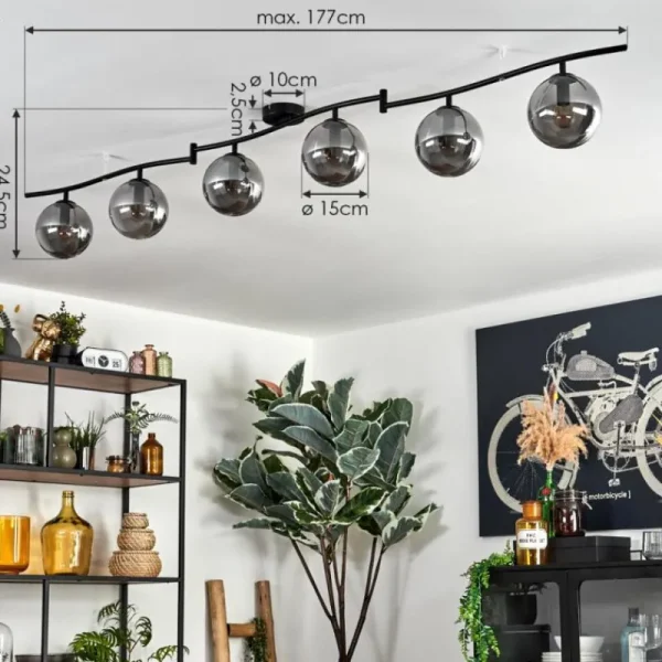 hofstein Gastor Plafonnier, Boule lumineuse Chrome, Fumé, 6 lumières* Lampes Modernes