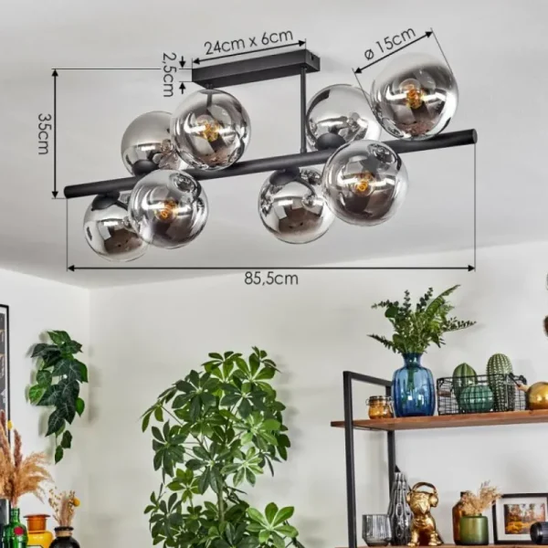 hofstein Gastor Plafonnier, Boule lumineuse Chrome, Clair, Fumé, 8 lumières* Lampes Modernes