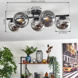 hofstein Gastor Plafonnier, Boule lumineuse Chrome, Clair, Fumé, 5 lumières* Lampes Modernes