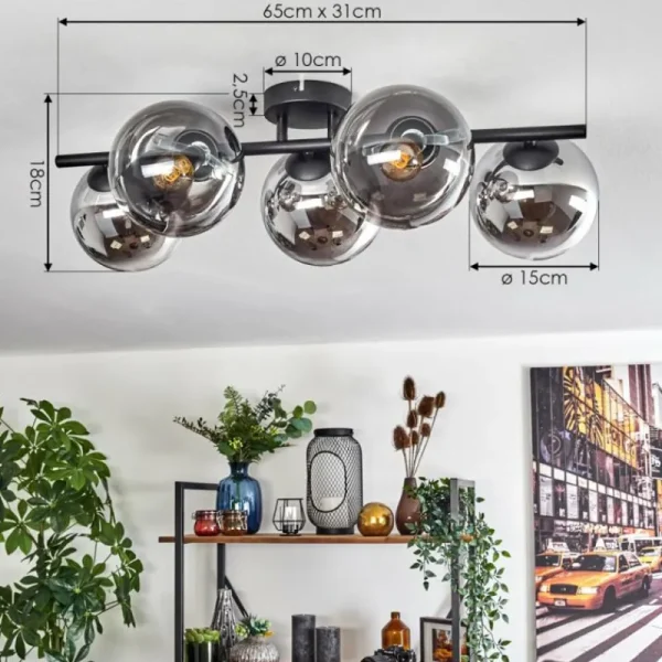 hofstein Gastor Plafonnier, Boule lumineuse Chrome, Clair, Fumé, 5 lumières* Lampes Modernes