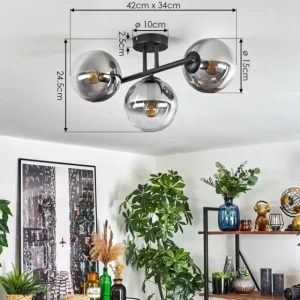 hofstein Gastor Plafonnier, Boule lumineuse Clair, Fumé, 3 lumières* Lampes Modernes