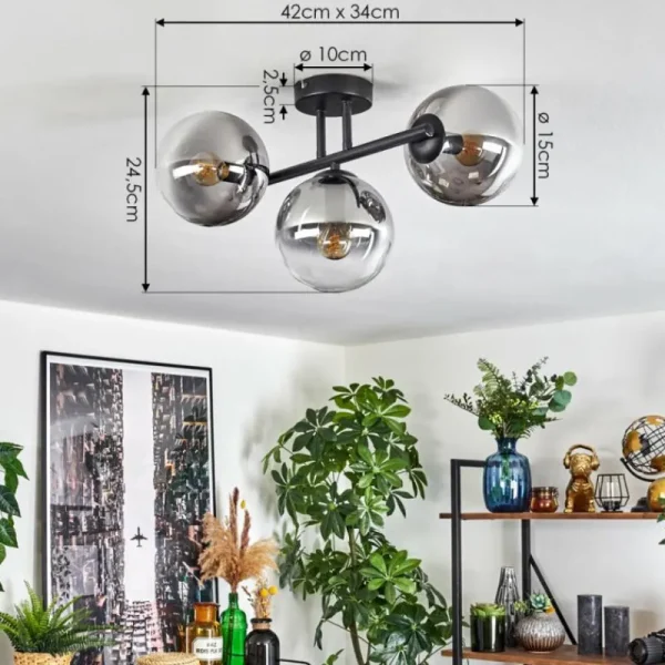 hofstein Gastor Plafonnier, Boule lumineuse Clair, Fumé, 3 lumières* Lampes Modernes