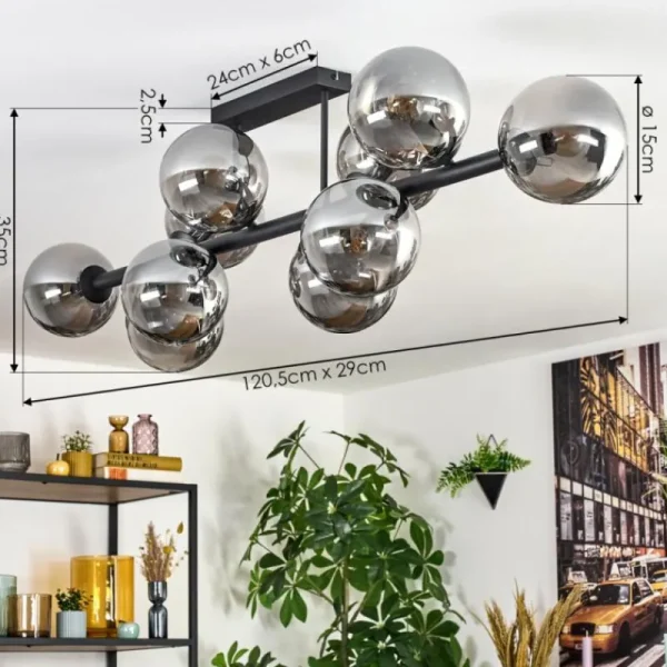 hofstein Gastor Plafonnier, Boule lumineuse Fumé, 10 lumières* Lampes Modernes