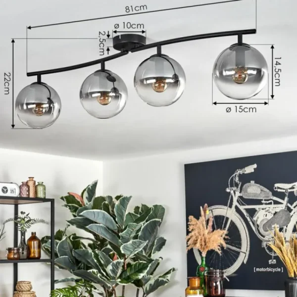hofstein Gastor Plafonnier, Boule lumineuse Clair, Fumé, 4 lumières* Lampes Modernes