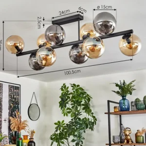 hofstein Gastor Plafonnier, Boule lumineuse Ambre, Fumé, 10 lumières* Lampes Modernes