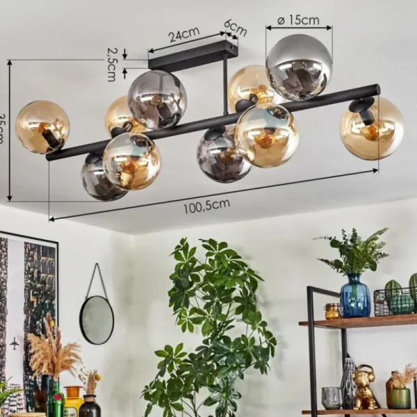 hofstein Gastor Plafonnier, Boule lumineuse Ambre, Fumé, 10 lumières* Lampes Modernes