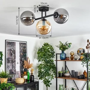 hofstein Gastor Plafonnier, Boule lumineuse Ambre, Fumé, 3 lumières* Lampes Modernes