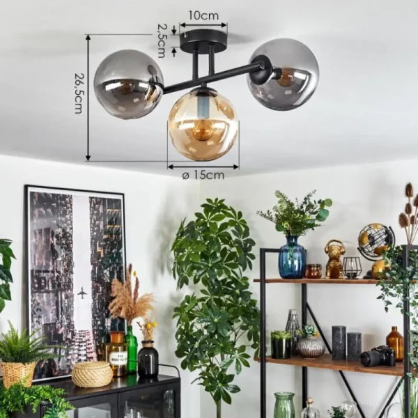 hofstein Gastor Plafonnier, Boule lumineuse Ambre, Fumé, 3 lumières* Lampes Modernes