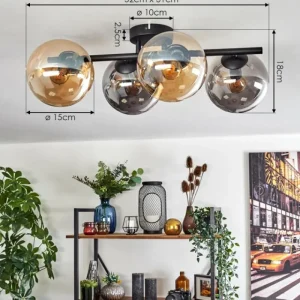 hofstein Gastor Plafonnier, Boule lumineuse Ambre, Fumé, 4 lumières* Lampes Modernes
