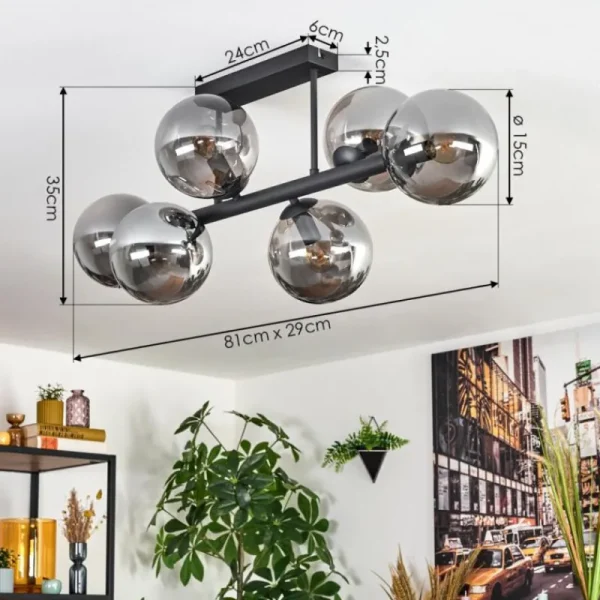 hofstein Gastor Plafonnier, Boule lumineuse Fumé, 6 lumières* Lampes Modernes