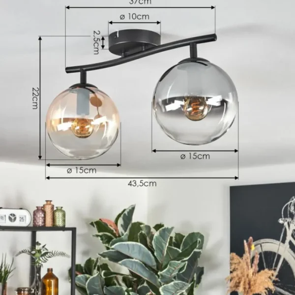 hofstein Gastor Plafonnier, Boule lumineuse Ambre, Clair, Fumé, 2 lumières* Lampes Modernes