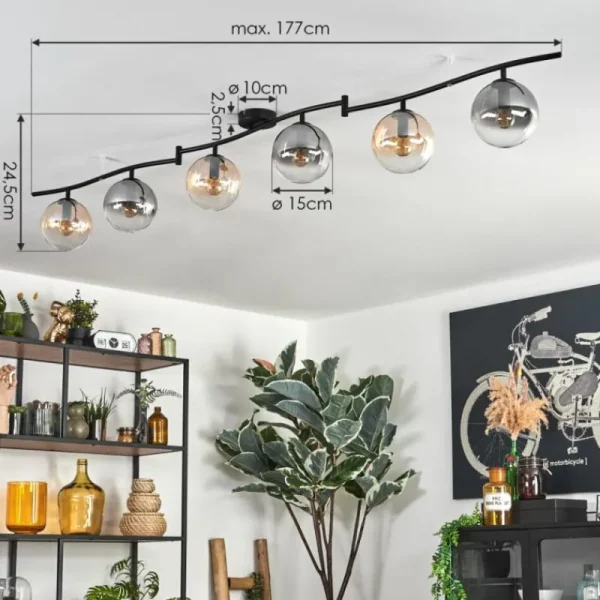 hofstein Gastor Plafonnier, Boule lumineuse Ambre, Clair, Fumé, 6 lumières* Lampes Modernes