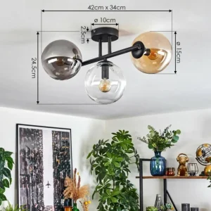 hofstein Gastor Plafonnier, Boule lumineuse Ambre, Clair, Fumé, 3 lumières* Lampes Modernes