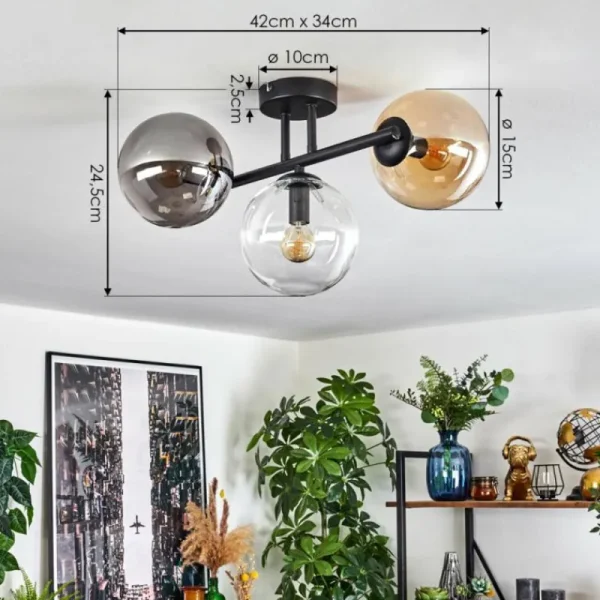 hofstein Gastor Plafonnier, Boule lumineuse Ambre, Clair, Fumé, 3 lumières* Lampes Modernes