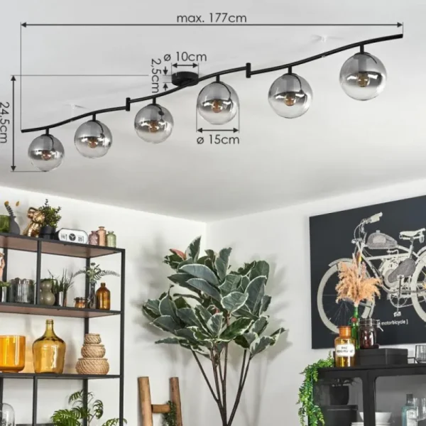 hofstein Gastor Plafonnier, Boule lumineuse Chrome, Clair, Fumé, 6 lumières* Lampes Modernes